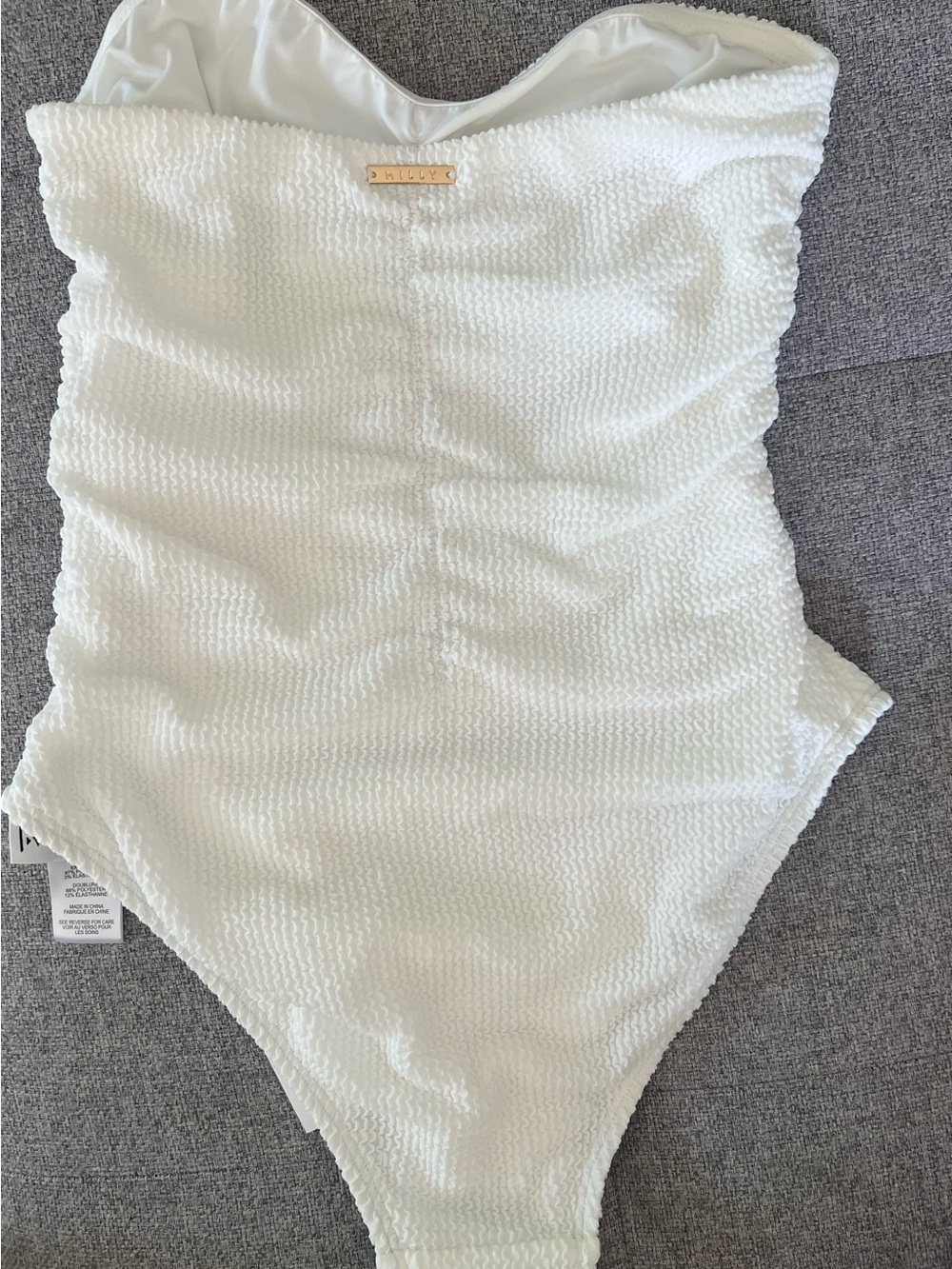 Milly White Textured Strapless Ruched One-Piece - Picture 5 of 7